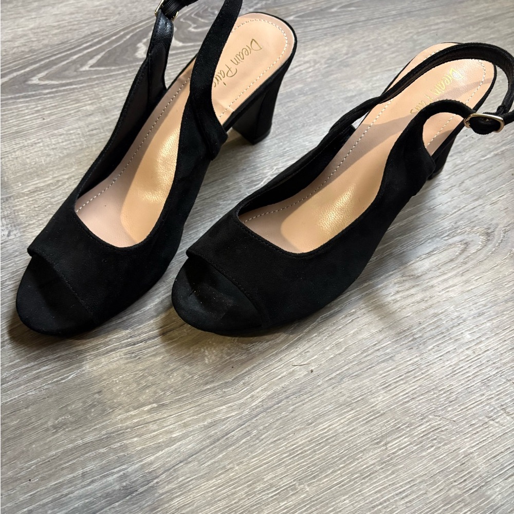 Dream Pairs Black Suede Peep-Toe Slingback Block Heels